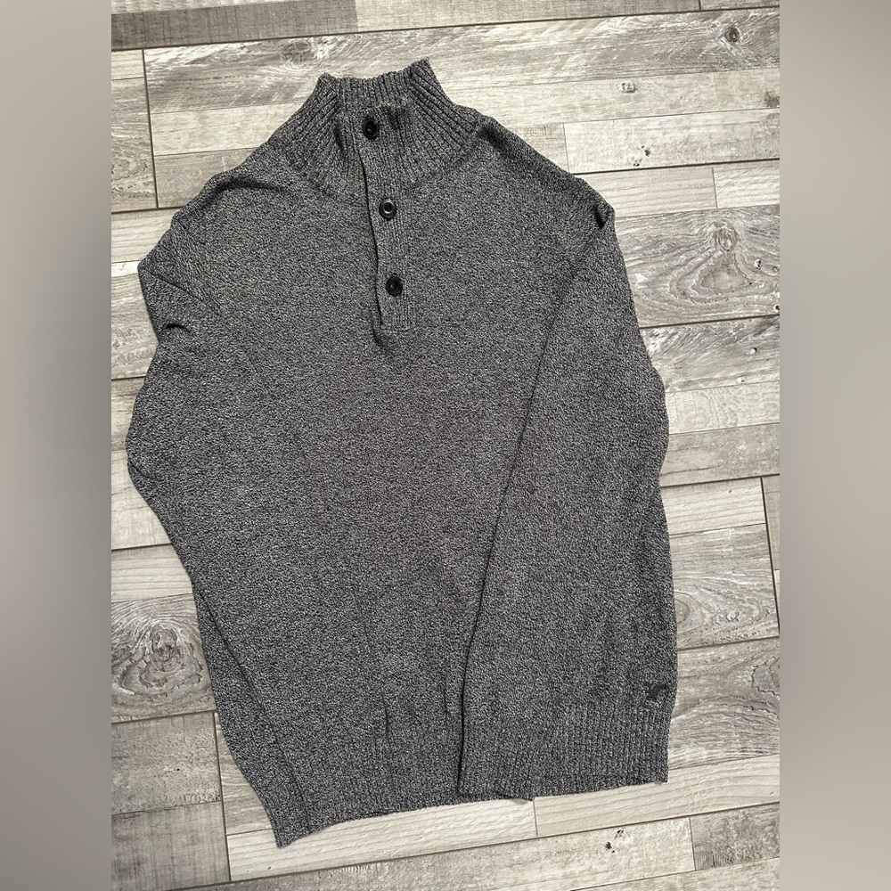American Eagle Sweater Mens Large‎ Gray Cotton Pullover Mock Neck Casual Knit